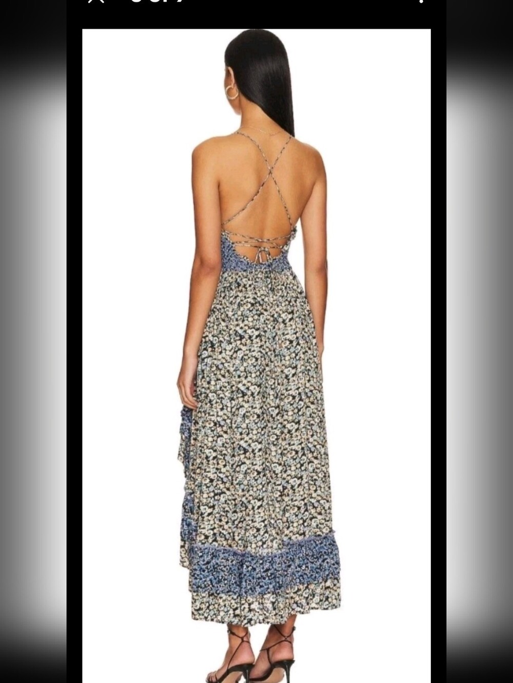 Free People Dress LARGE One I Love in Denim Combo Floral Midi Sundress Boho - Picture 5 of 9